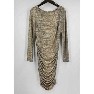 Vince Camuto Gold Metallic Long Sleeve Ruched Sides Bodycon Dress Sz 12